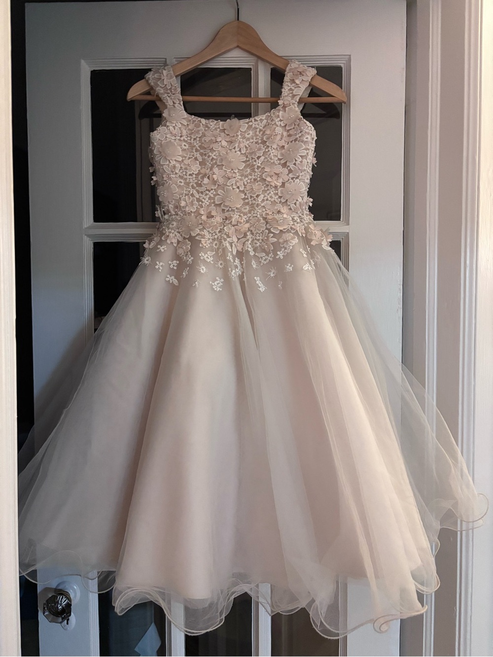 Joan Calabrese Ivory Floral Appliqué Tulle Ballgown Communion Dress